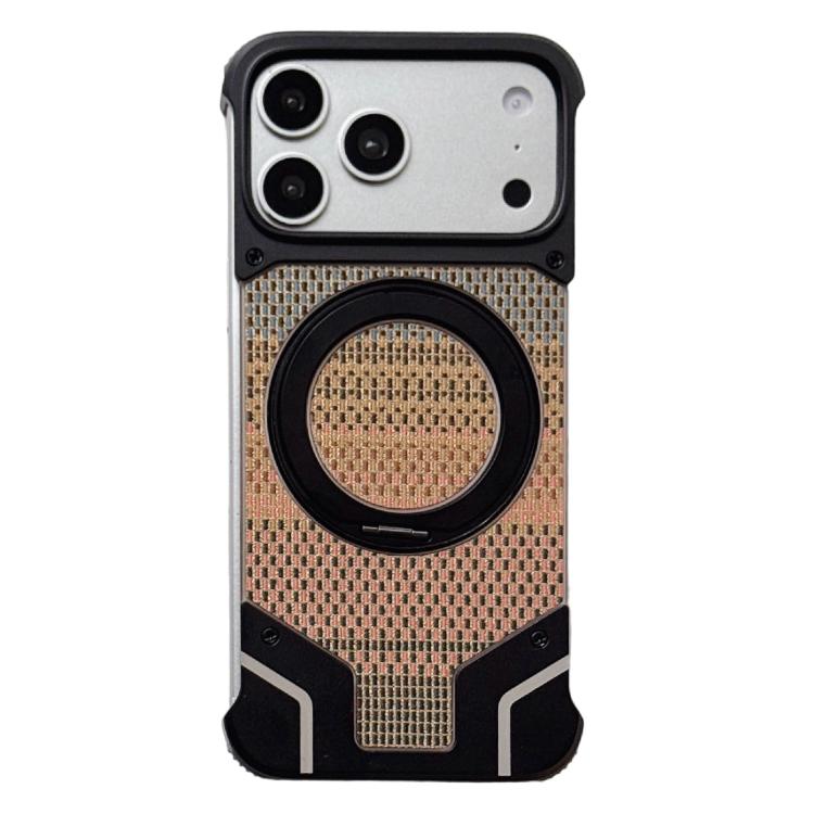 For iPhone 17 Pro Max Thread Woven Armor Frameless Magnetic Holder Phone Case(Black)