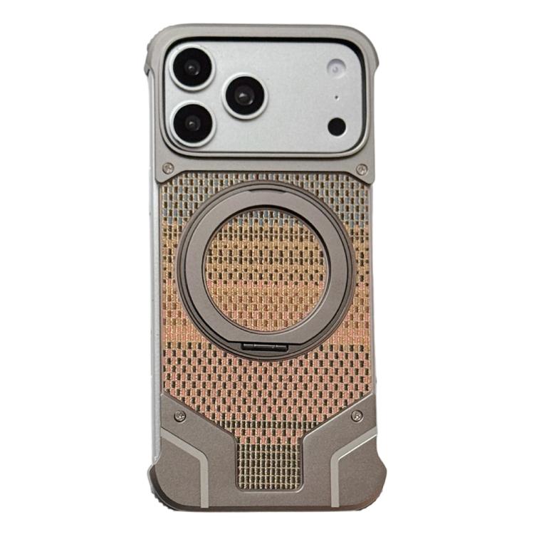 For iPhone 17 Pro Max Thread Woven Armor Frameless Magnetic Holder Phone Case(Titanium Original Color)