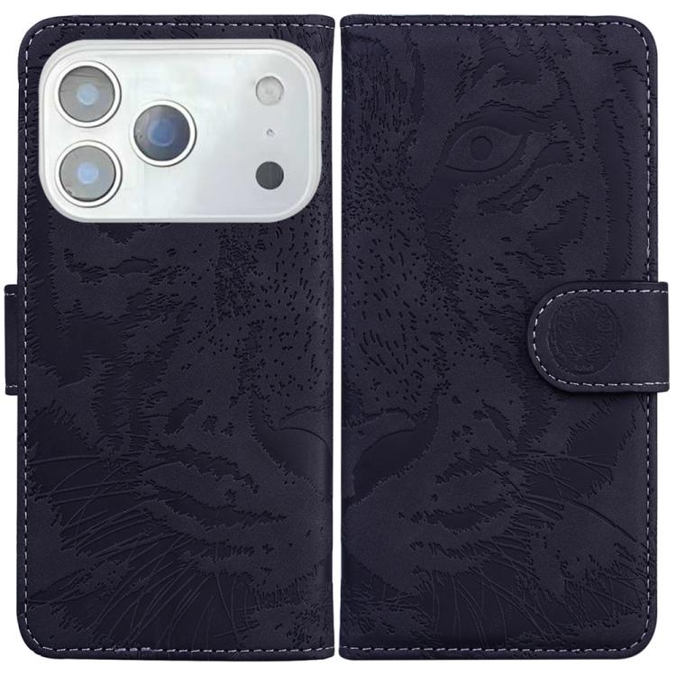For iPhone 17 Pro Max Tiger Embossing Pattern Leather Phone Case(Black)