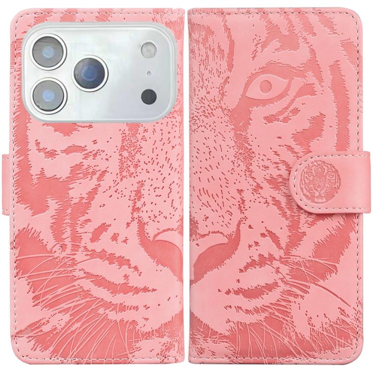 For iPhone 17 Pro Max Tiger Embossing Pattern Leather Phone Case(Pink)