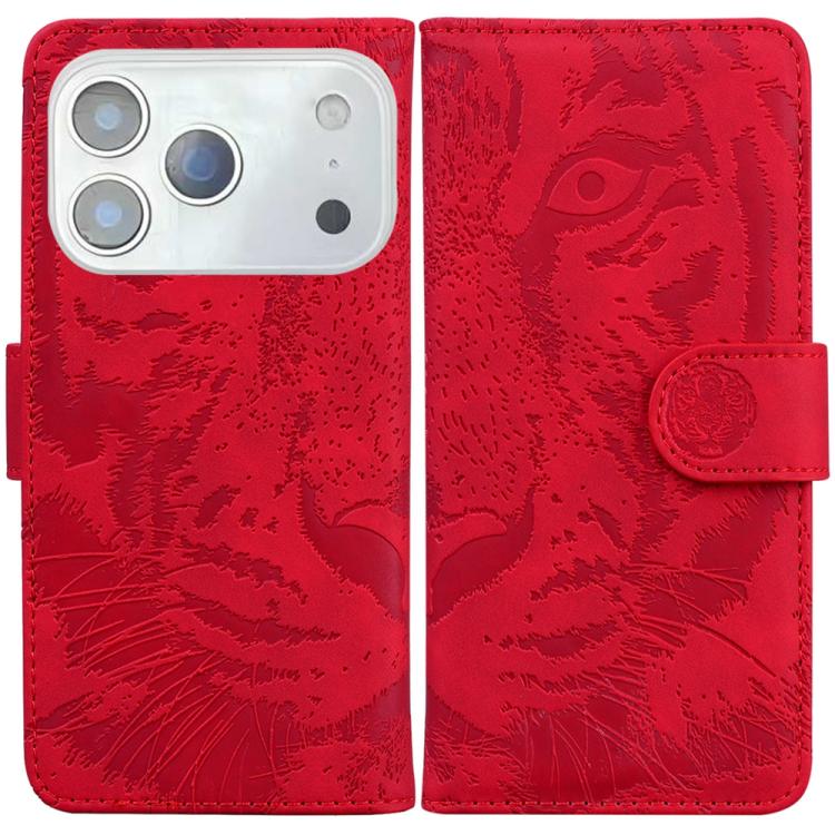 For iPhone 17 Pro Max Tiger Embossing Pattern Leather Phone Case(Red)