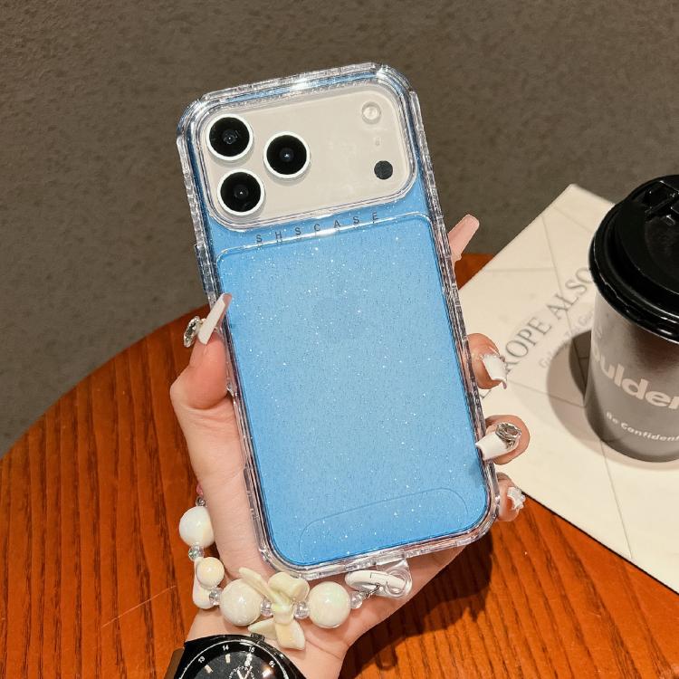 For iPhone 17 Pro Max TPU + PC + Glitter Sequins Full Coverage Phone Case with Bracelet(Blue)