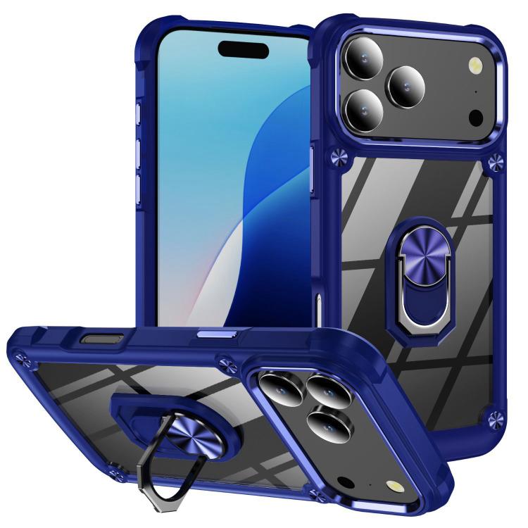 For iPhone 17 Pro Max TPU + PC Lens Protection Phone Case with Ring Holder(Blue)