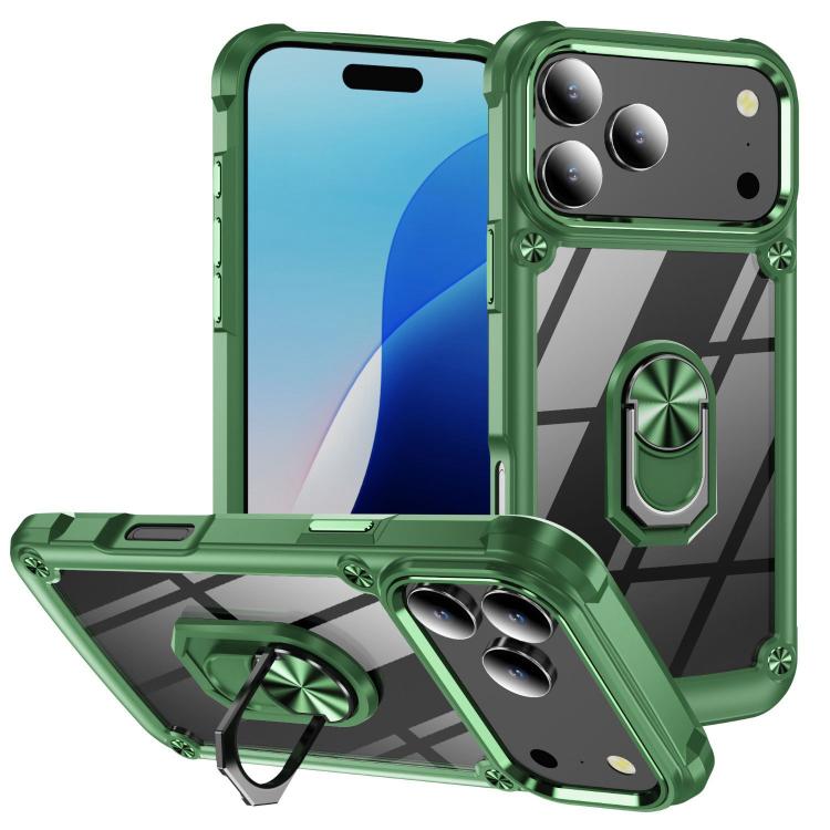 For iPhone 17 Pro Max TPU + PC Lens Protection Phone Case with Ring Holder(Green)