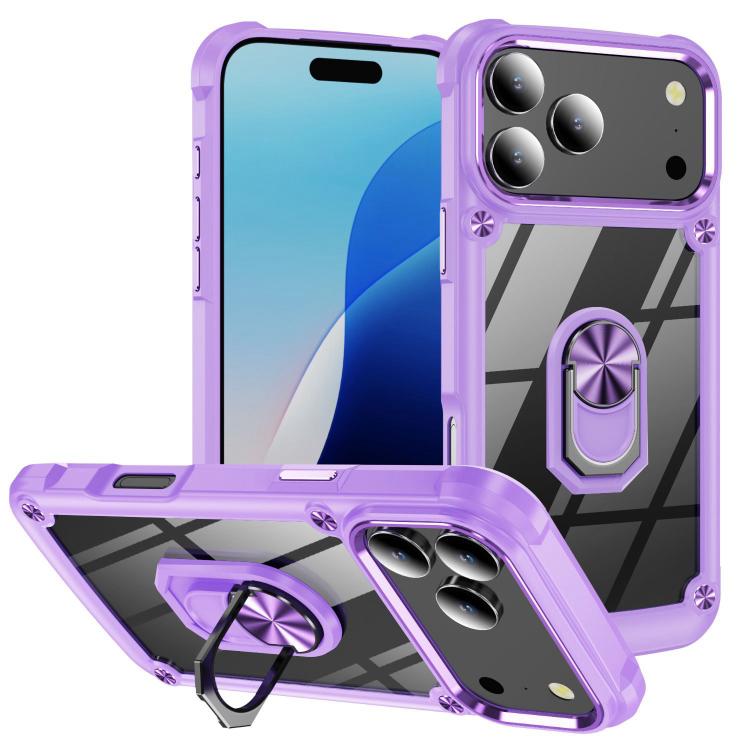 For iPhone 17 Pro Max TPU + PC Lens Protection Phone Case with Ring Holder(Purple)