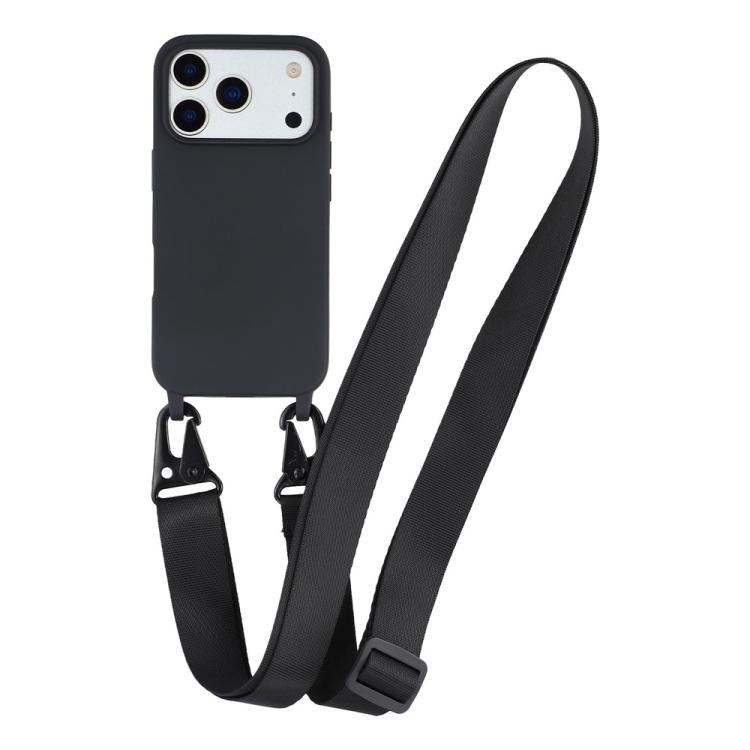 For iPhone 17 Pro Max TPU Soft Matte Phone Case with Long Lanyard(Black)
