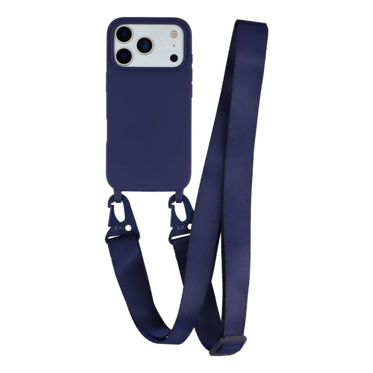 For iPhone 17 Pro Max TPU Soft Matte Phone Case with Long Lanyard(Deep Blue)
