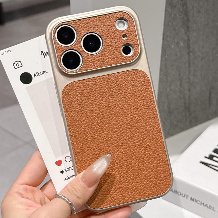 For iPhone 17 Pro Max Transforms Into 17 Series Large Window Frosted Lychee Texture Phone Case(Khaki)