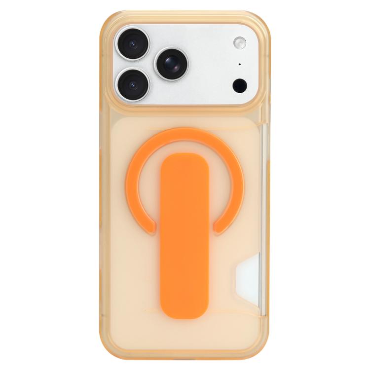 For iPhone 17 Pro Max Translucent Holder Card Slot Magnetic Phone Case(Orange)