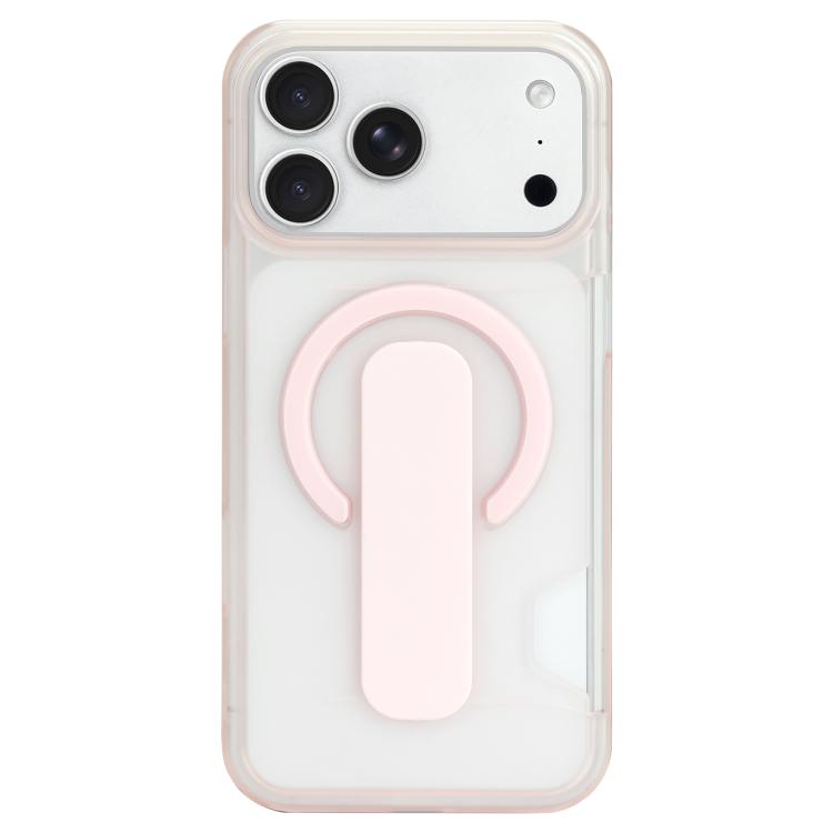 For iPhone 17 Pro Max Translucent Holder Card Slot Magnetic Phone Case(Pink)
