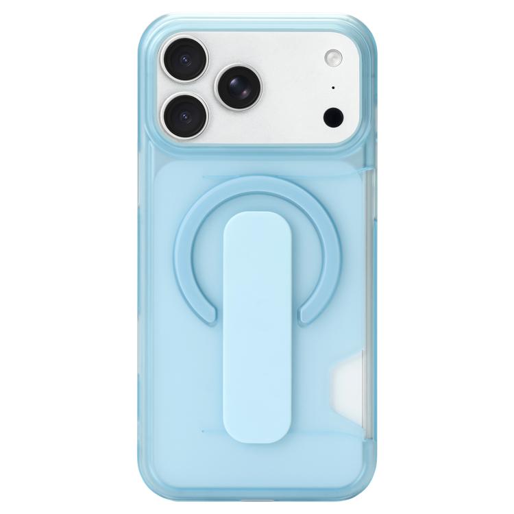 For iPhone 17 Pro Max Translucent Holder Card Slot Magnetic Phone Case(Sky Blue)