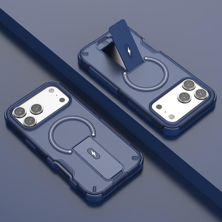 For iPhone 17 Pro Max Translucent Skin Feel Magnetic Holder Phone Case(Blue)