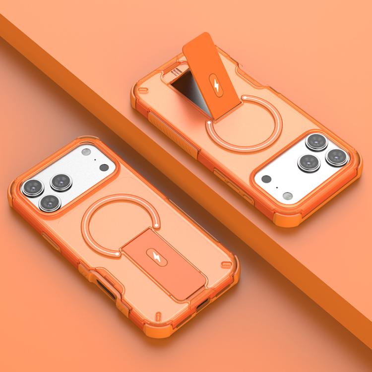 For iPhone 17 Pro Max Translucent Skin Feel Magnetic Holder Phone Case(Orange)