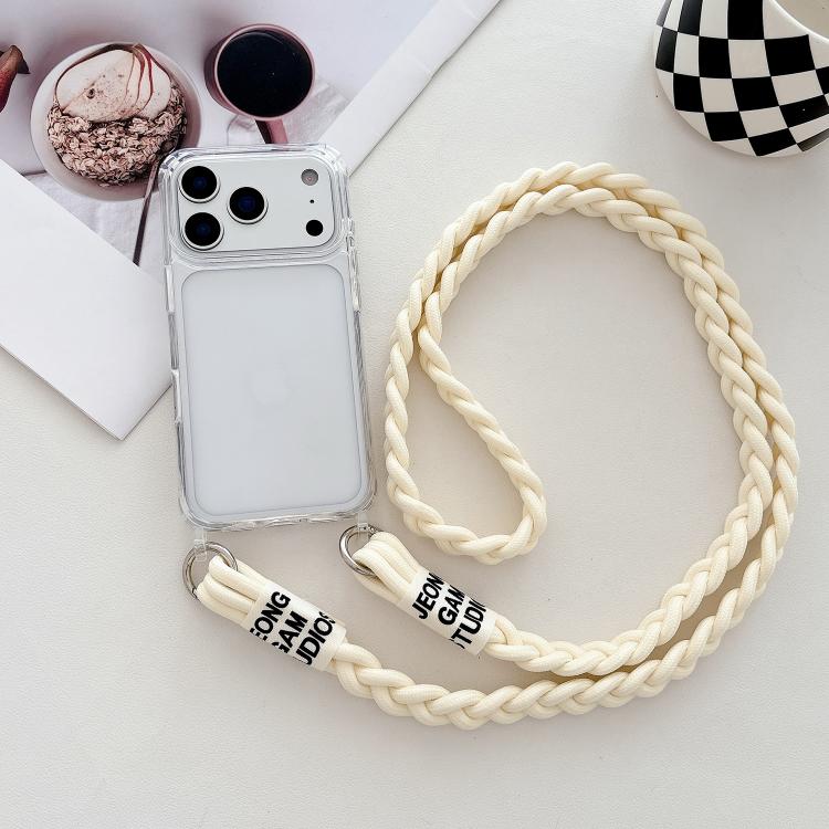 For iPhone 17 Pro Max Transparent Acrylic Shockproof Phone Case with Crossbody Lanyard(Beige)