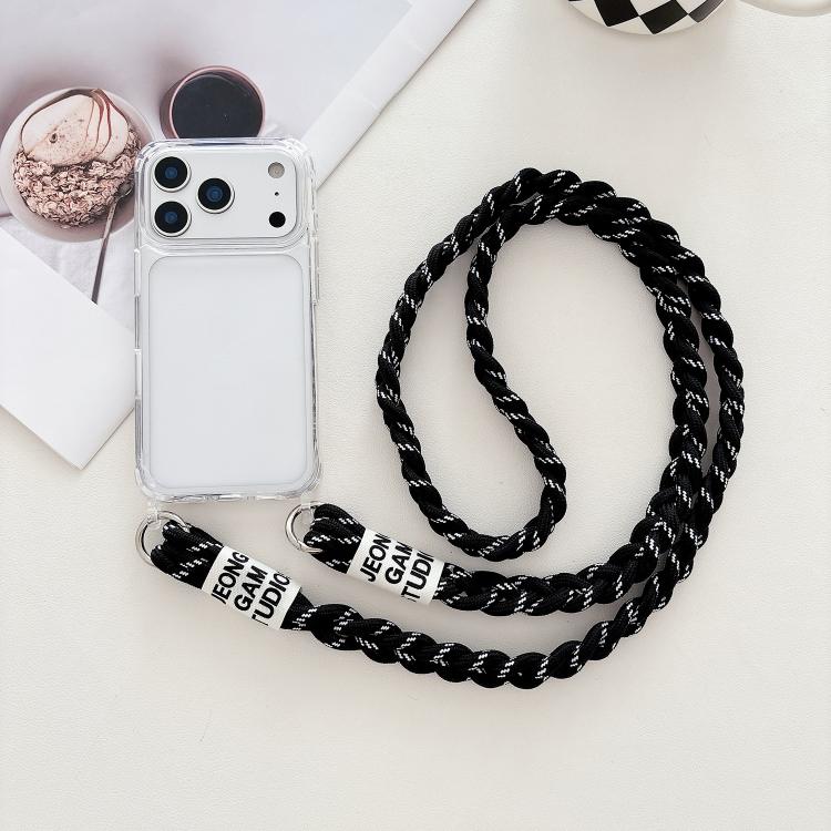 For iPhone 17 Pro Max Transparent Acrylic Shockproof Phone Case with Crossbody Lanyard(Black)