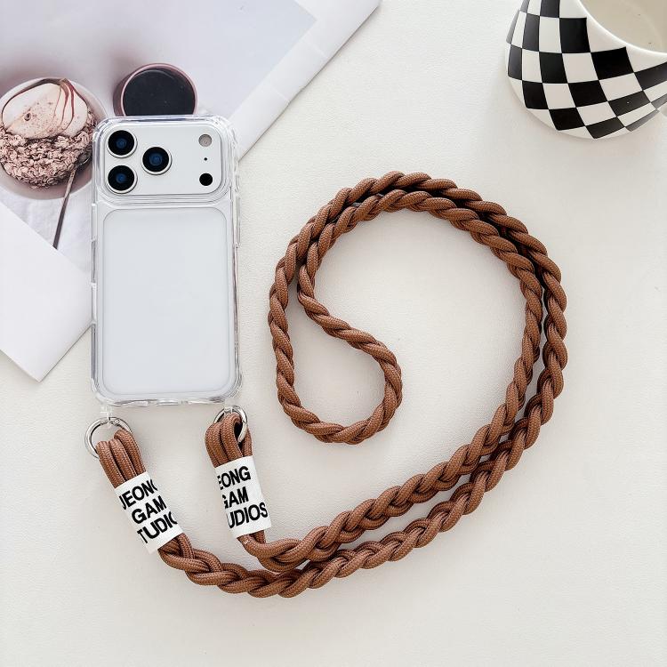 For iPhone 17 Pro Max Transparent Acrylic Shockproof Phone Case with Crossbody Lanyard(Brown)