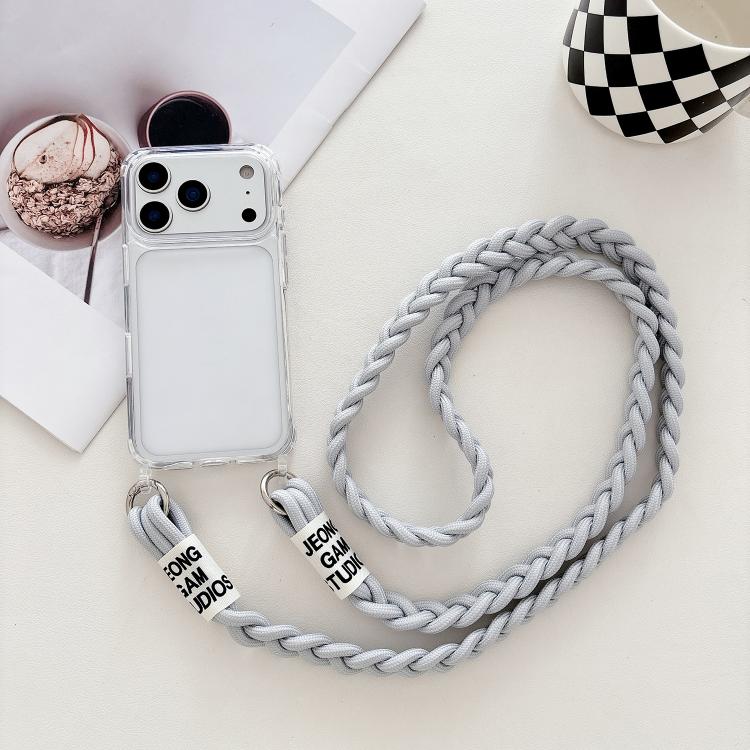 For iPhone 17 Pro Max Transparent Acrylic Shockproof Phone Case with Crossbody Lanyard(Gray)