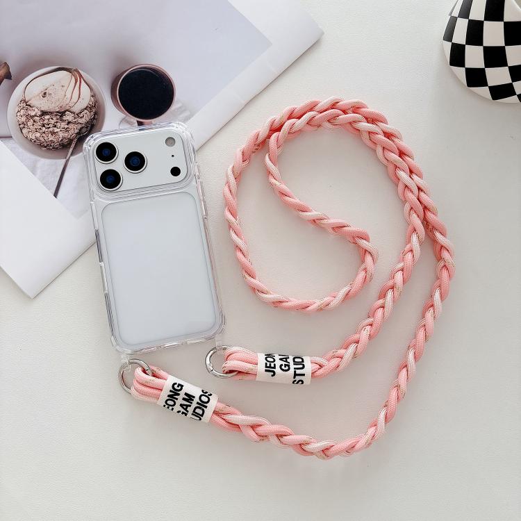 For iPhone 17 Pro Max Transparent Acrylic Shockproof Phone Case with Crossbody Lanyard(Pink)