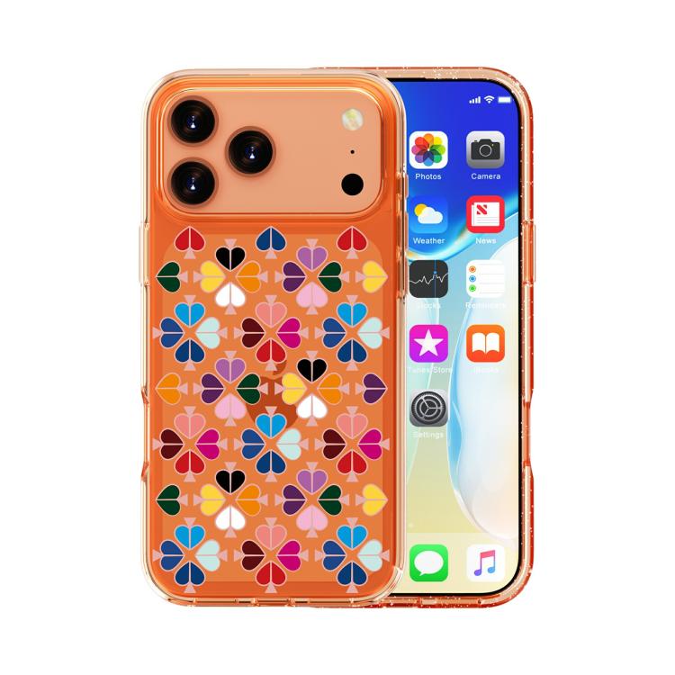 For iPhone 17 Pro Max Transparent Crystal Red Heart Pattern Phone Case(Orange)