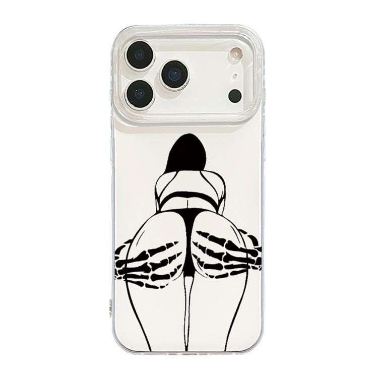 For iPhone 17 Pro Max Transparent Frame IMD Cream Phone Case(Line Skeleton Hand)