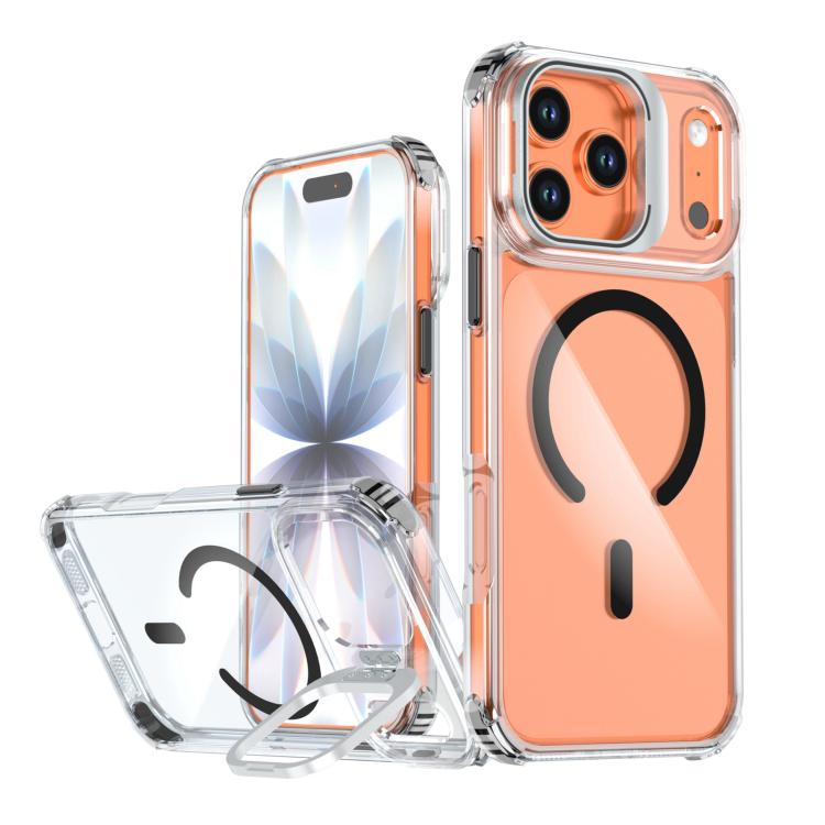 For iPhone 17 Pro Max Transparent Lens Kickstand Magnetic Phone Case(Black)
