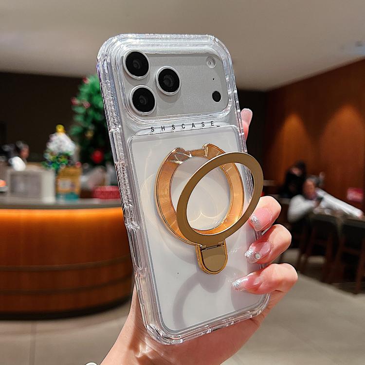 For iPhone 17 Pro Max Transparent Pivot Metal Holder Magnetic Phone Case(Gold)