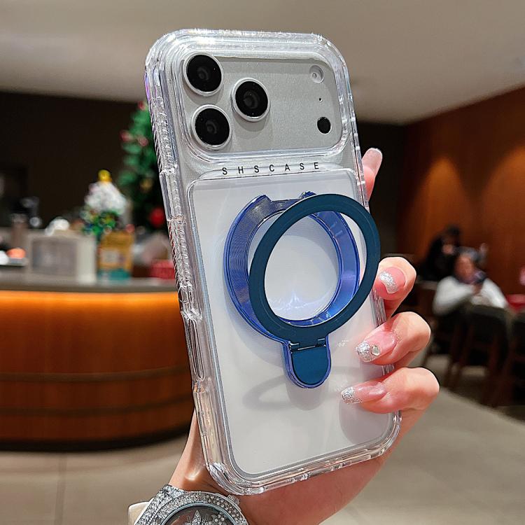 For iPhone 17 Pro Max Transparent Pivot Metal Holder Magnetic Phone Case(Light Blue)