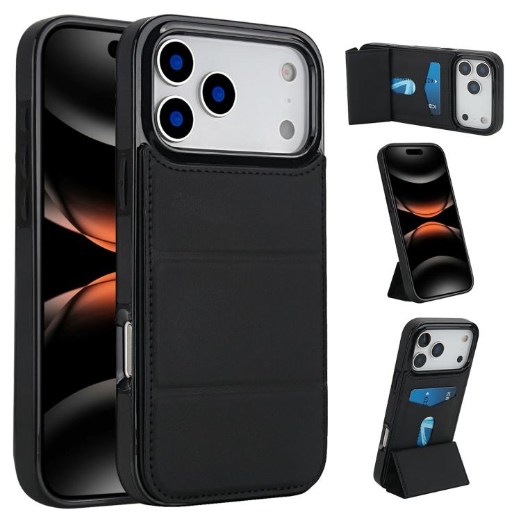 For iPhone 17 Pro Max Tri-fold Holder Leather Phone Case with Card Slot(Black)