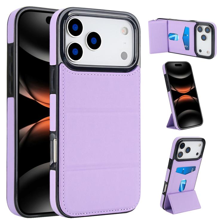 For iPhone 17 Pro Max Tri-fold Holder Leather Phone Case with Card Slot(Light Purple)