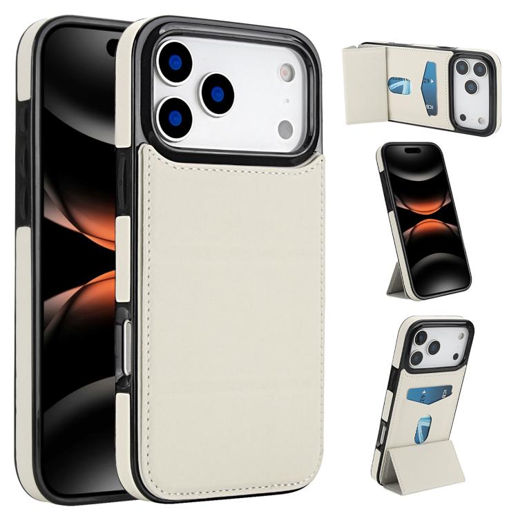 For iPhone 17 Pro Max Tri-fold Holder Leather Phone Case with Card Slot(White)