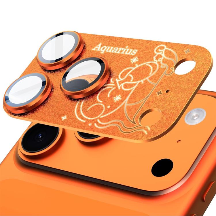 For iPhone 17 Pro Max Twelve Constellations Armor Integrated Full-Coverage Frosted Metal Camera Lens Film, Zodiac:Aquarius(Orange)