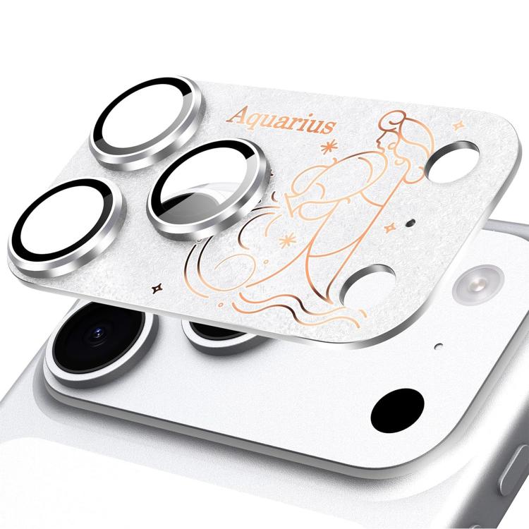 For iPhone 17 Pro Max Twelve Constellations Armor Integrated Full-Coverage Frosted Metal Camera Lens Film, Zodiac:Aquarius(Silver)