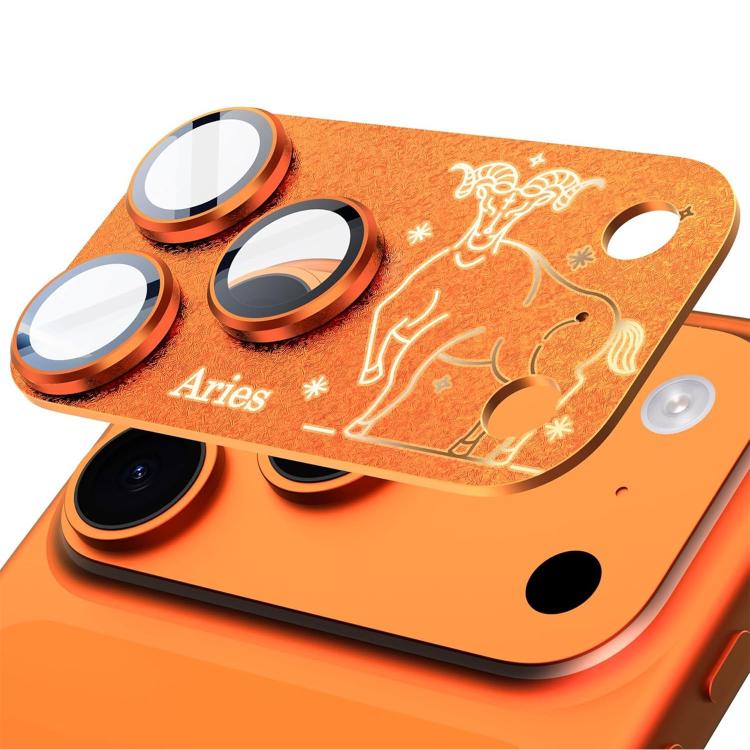 For iPhone 17 Pro Max Twelve Constellations Armor Integrated Full-Coverage Frosted Metal Camera Lens Film, Zodiac:Aries(Orange)