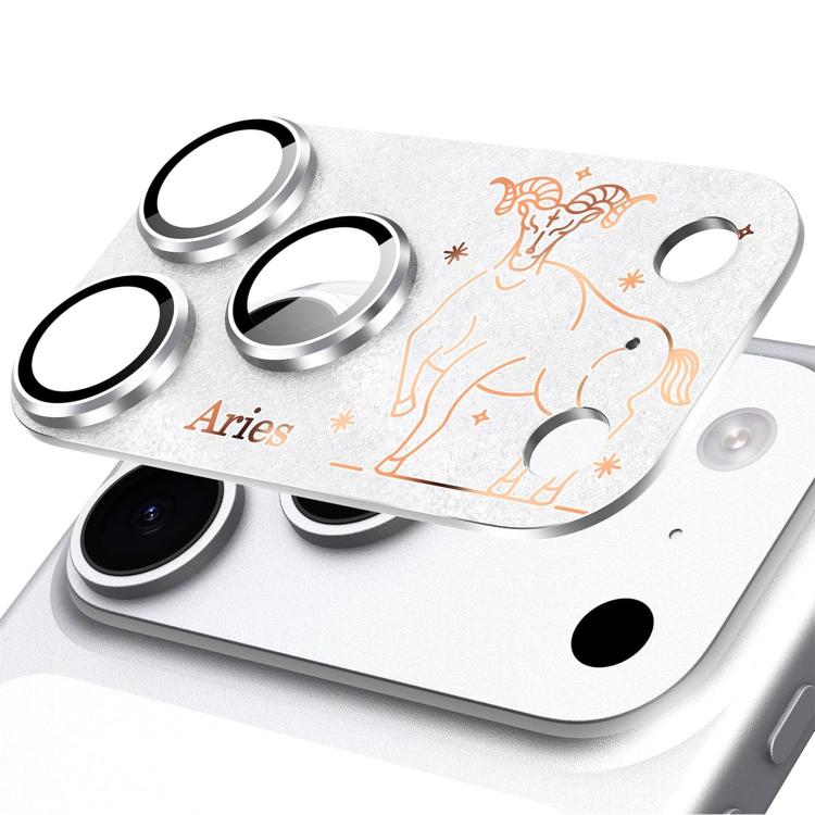 For iPhone 17 Pro Max Twelve Constellations Armor Integrated Full-Coverage Frosted Metal Camera Lens Film, Zodiac:Aries(Silver)