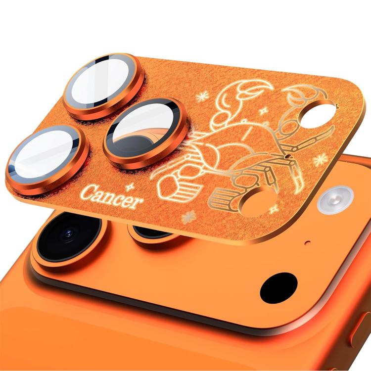 For iPhone 17 Pro Max Twelve Constellations Armor Integrated Full-Coverage Frosted Metal Camera Lens Film, Zodiac:Cancer(Orange)