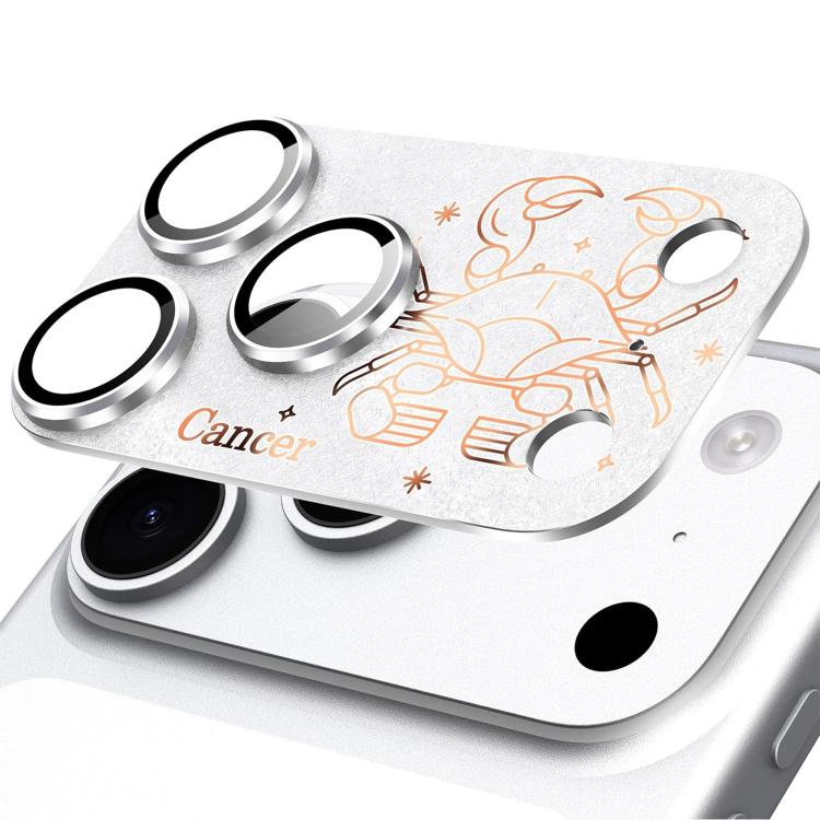 For iPhone 17 Pro Max Twelve Constellations Armor Integrated Full-Coverage Frosted Metal Camera Lens Film, Zodiac:Cancer(Silver)