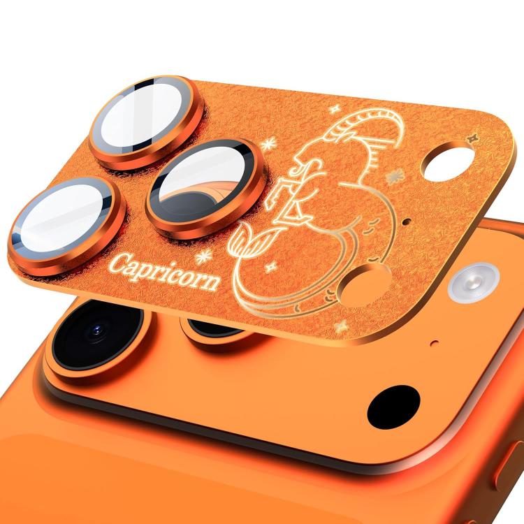 For iPhone 17 Pro Max Twelve Constellations Armor Integrated Full-Coverage Frosted Metal Camera Lens Film, Zodiac:Capricorn(Orange)