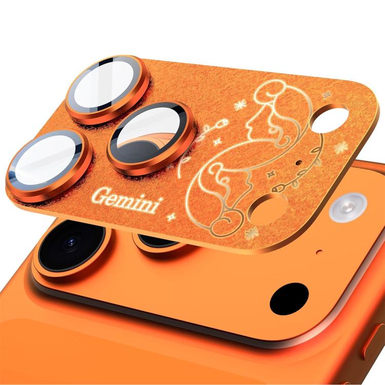 For iPhone 17 Pro Max Twelve Constellations Armor Integrated Full-Coverage Frosted Metal Camera Lens Film, Zodiac:Gemini(Orange)