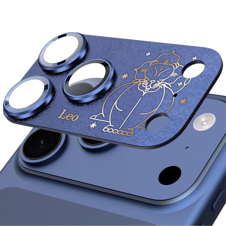 For iPhone 17 Pro Max Twelve Constellations Armor Integrated Full-Coverage Frosted Metal Camera Lens Film, Zodiac:Leo(Blue)