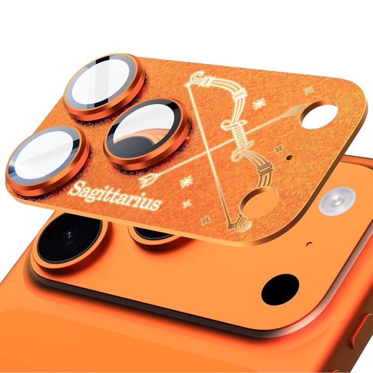 For iPhone 17 Pro Max Twelve Constellations Armor Integrated Full-Coverage Frosted Metal Camera Lens Film, Zodiac:Sagittarius(Orange)