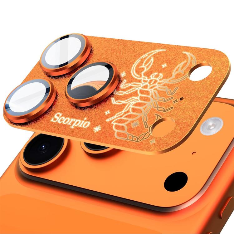 For iPhone 17 Pro Max Twelve Constellations Armor Integrated Full-Coverage Frosted Metal Camera Lens Film, Zodiac:Scorpio(Orange)