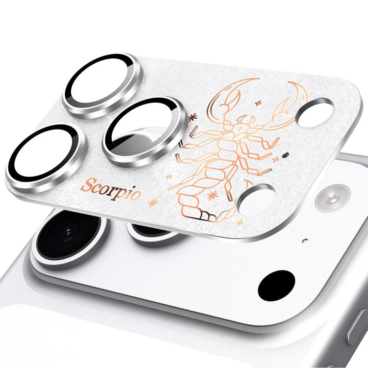 For iPhone 17 Pro Max Twelve Constellations Armor Integrated Full-Coverage Frosted Metal Camera Lens Film, Zodiac:Scorpio(Silver)