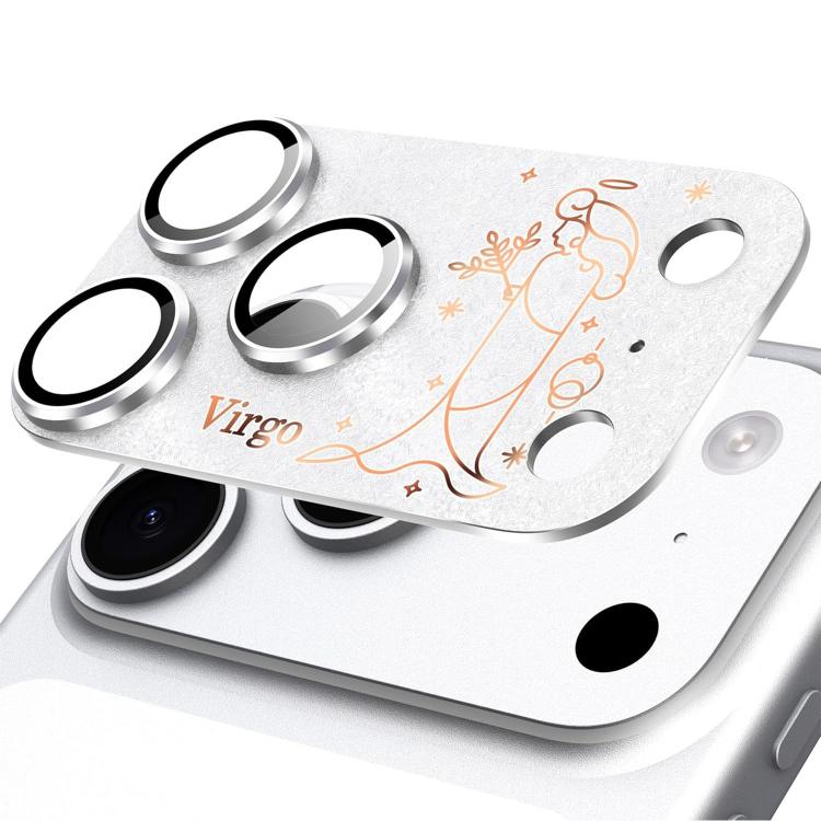 For iPhone 17 Pro Max Twelve Constellations Armor Integrated Full-Coverage Frosted Metal Camera Lens Film, Zodiac:Virgo(Silver)