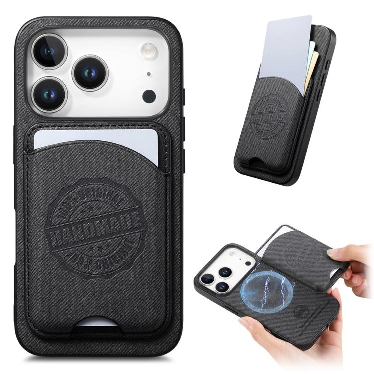 For iPhone 17 Pro Max Twill Texture Vegan Leather Magnetic Phone Cover with Detachable Card Holder(Black)