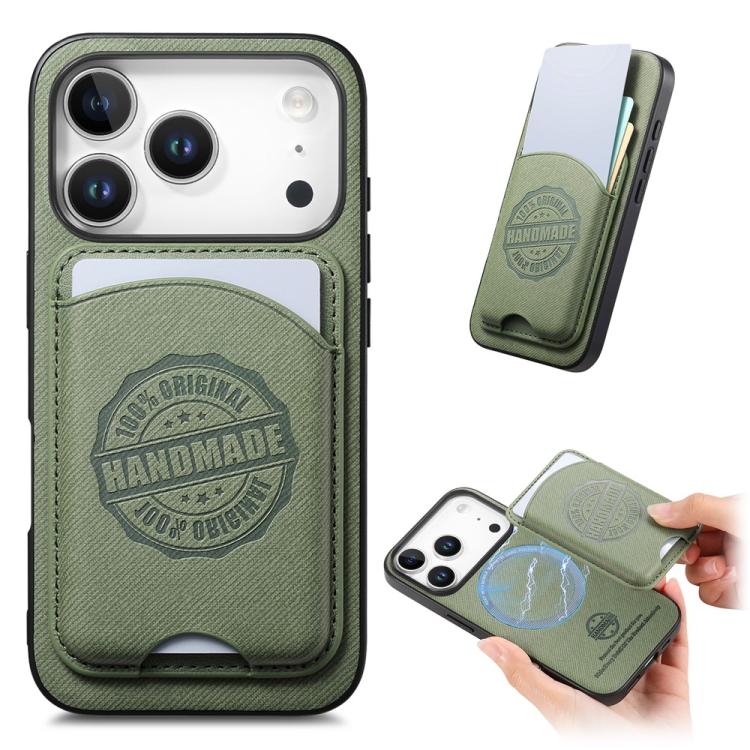 For iPhone 17 Pro Max Twill Texture Vegan Leather Magnetic Phone Cover with Detachable Card Holder(Green)