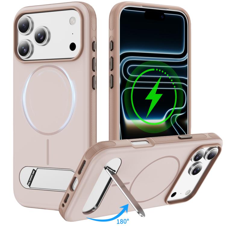 For iPhone 17 Pro Max Two-colors Imitation Original Magnetic Phone Case with Holder(Gold)