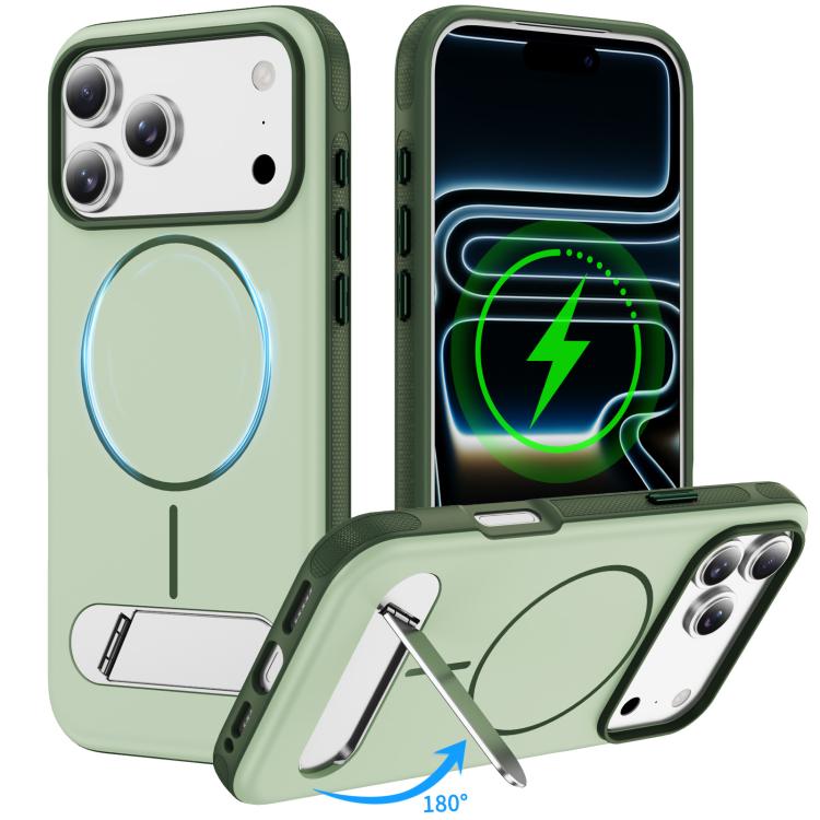 For iPhone 17 Pro Max Two-colors Imitation Original Magnetic Phone Case with Holder(Green)