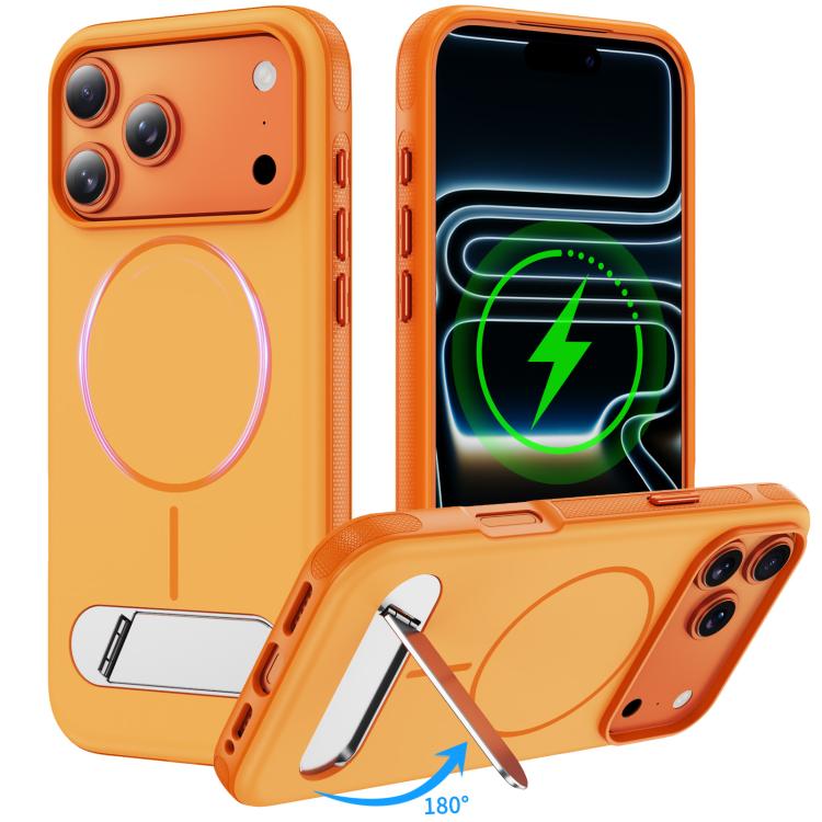 For iPhone 17 Pro Max Two-colors Imitation Original Magnetic Phone Case with Holder(Orange)