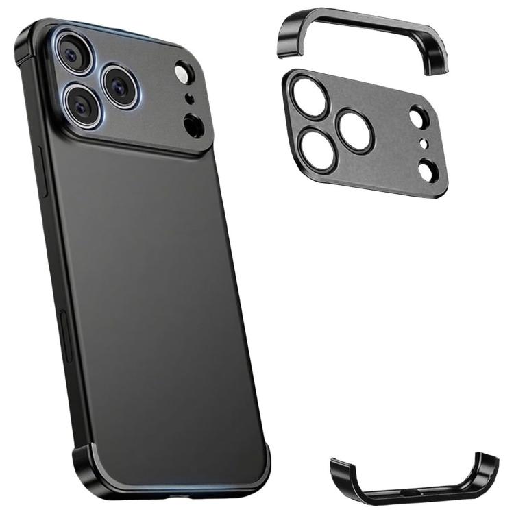 For iPhone 17 Pro Max Ultra-thin Frameless Titanium Alloy Four Corner Shockproof Phone Case(Black)
