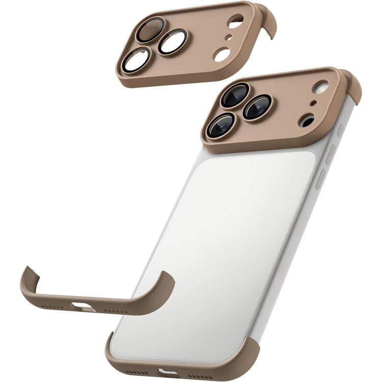 For iPhone 17 Pro Max Ultra-thin Frameless TPU Four Corner Airbags Shockproof Phone Case with Lens Film(Desert Gold)